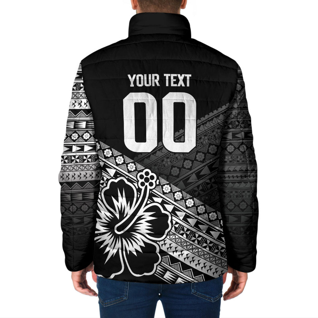 Custom Rugby Fiji Padded Jacket Black Traditional Masi Inspired