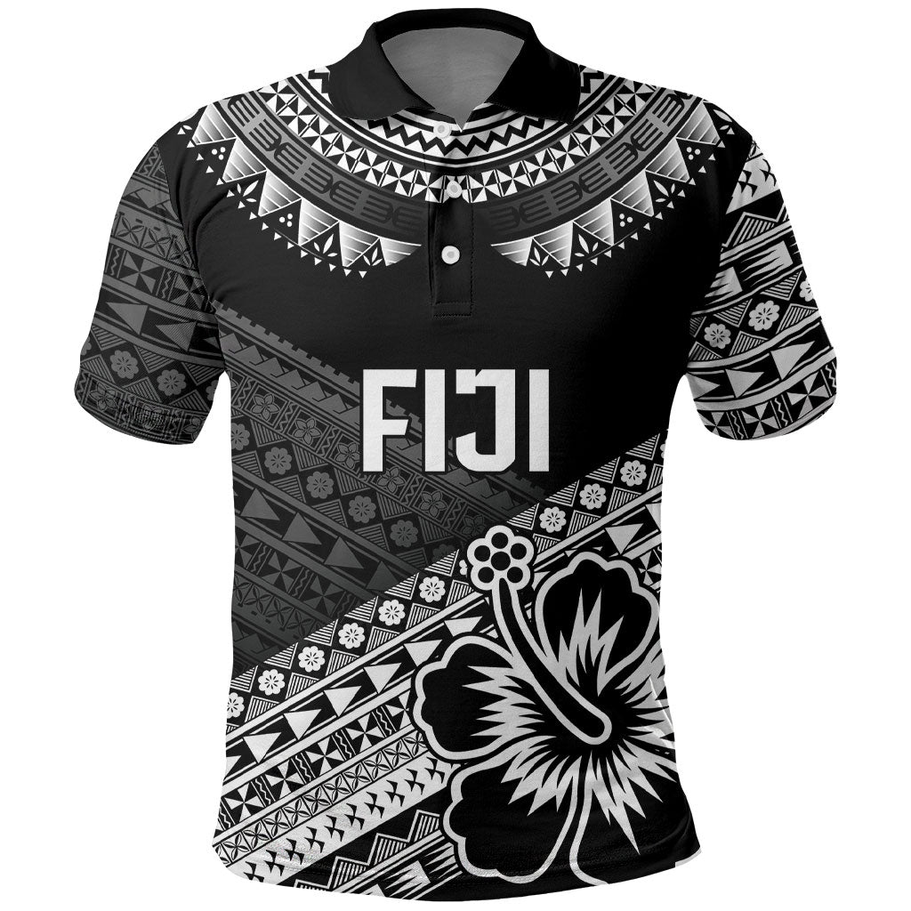 Custom Rugby Fiji Polo Shirt Black Traditional Masi Inspired LT9 Black - Polynesian Pride