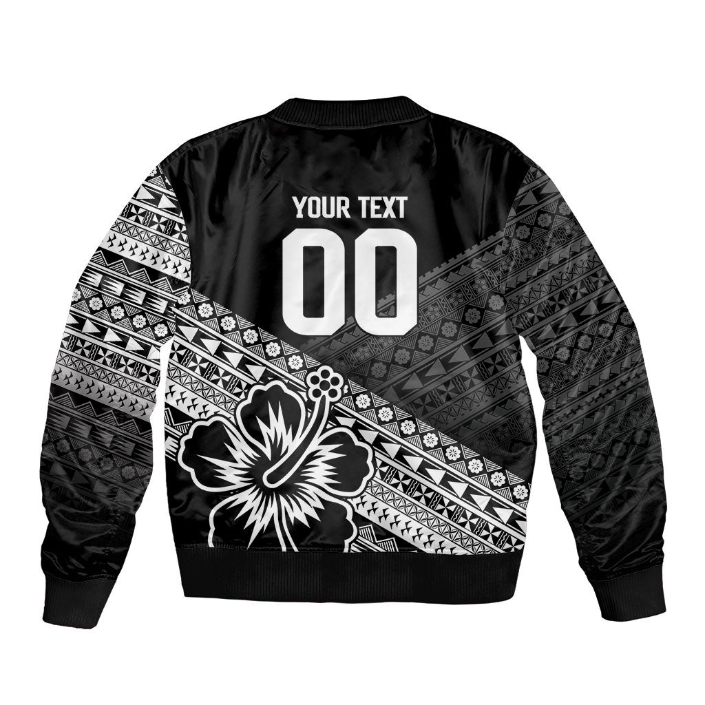 Custom Rugby Fiji Sleeve Zip Bomber Jacket Black Traditional Masi Inspired