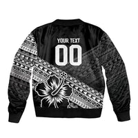 Custom Rugby Fiji Sleeve Zip Bomber Jacket Black Traditional Masi Inspired
