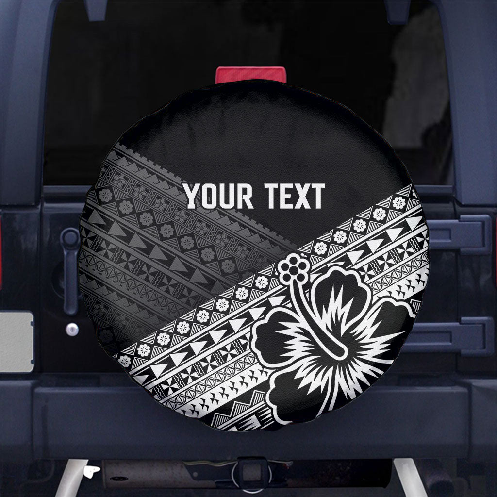Custom Rugby Fiji Spare Tire Cover Black Traditional Masi Inspired LT9 No hole Black - Polynesian Pride