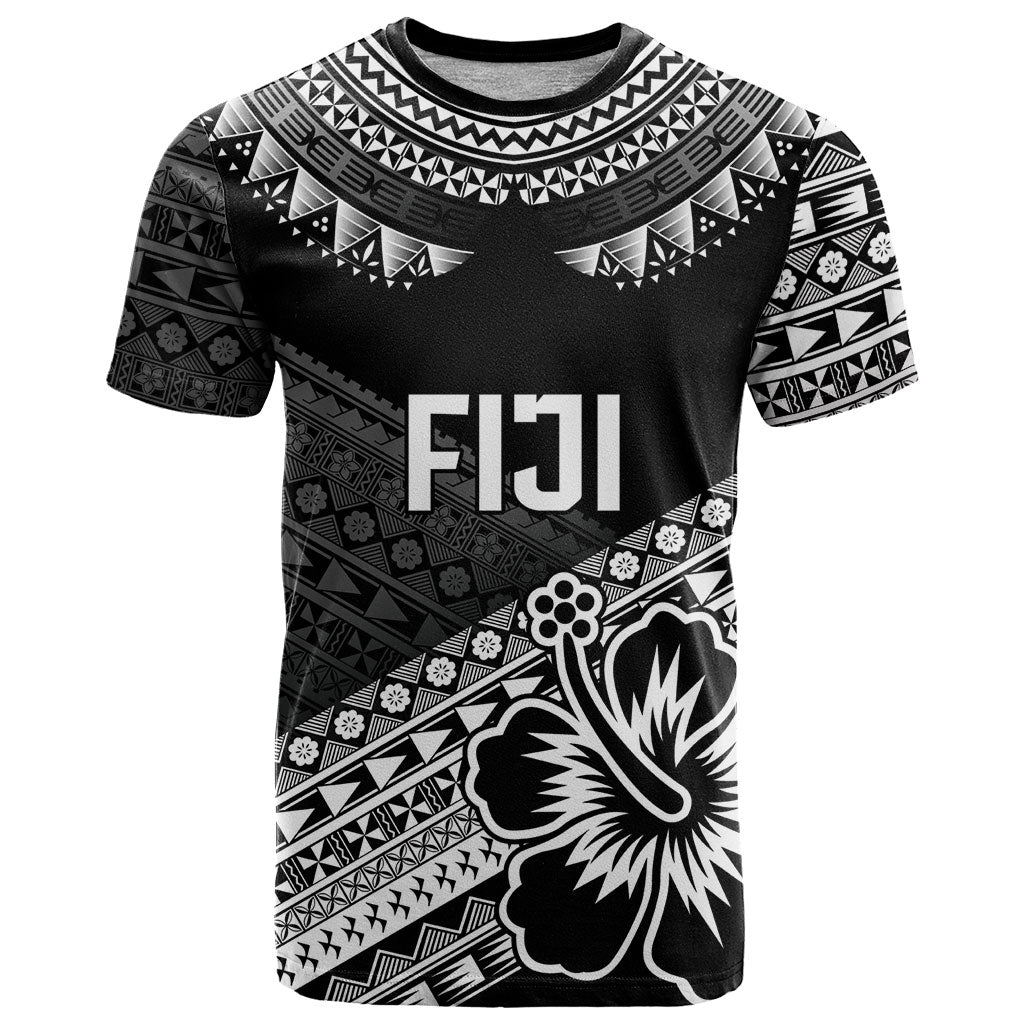 Custom Rugby Fiji T Shirt Black Traditional Masi Inspired LT9 Black - Polynesian Pride