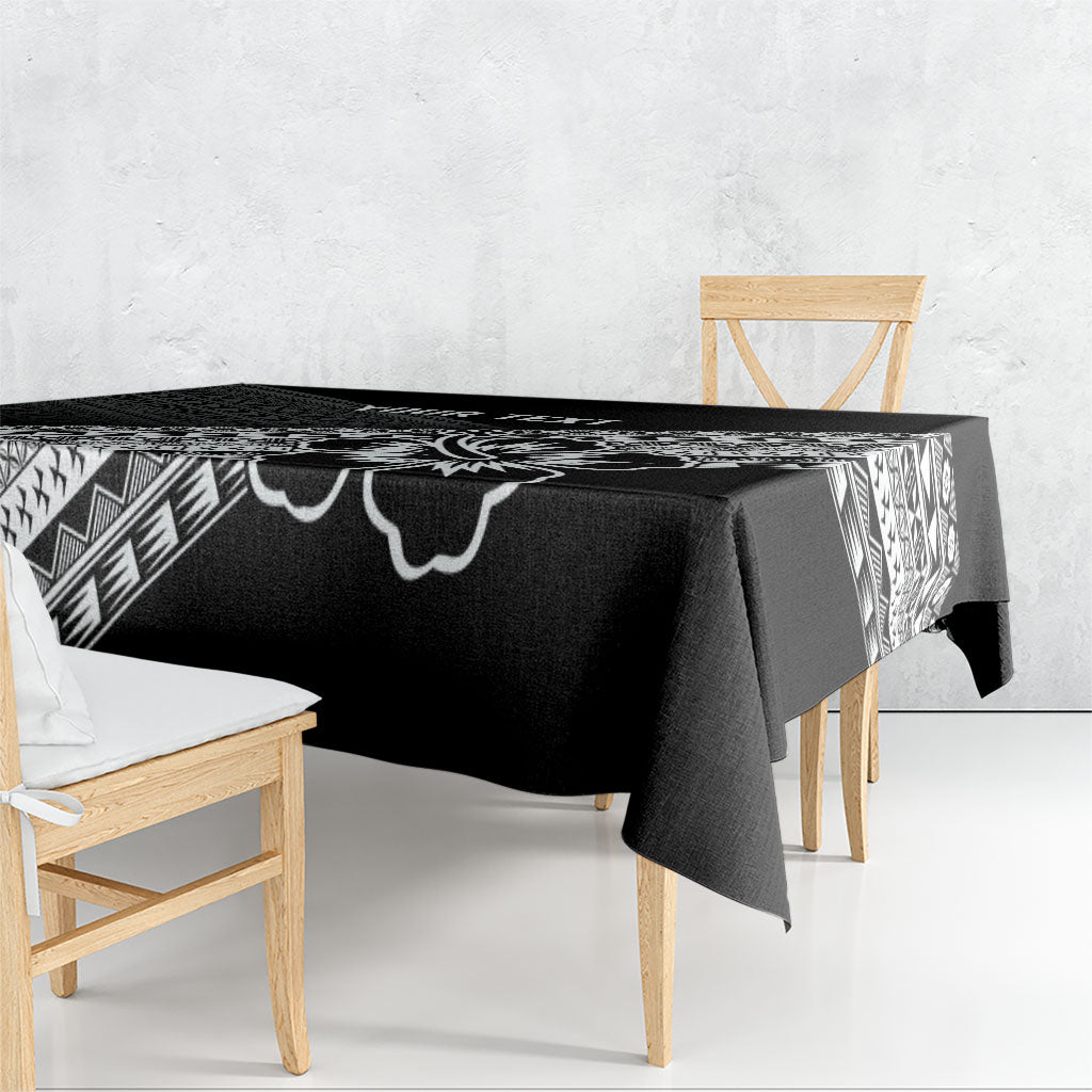 Custom Rugby Fiji Tablecloth Black Traditional Masi Inspired