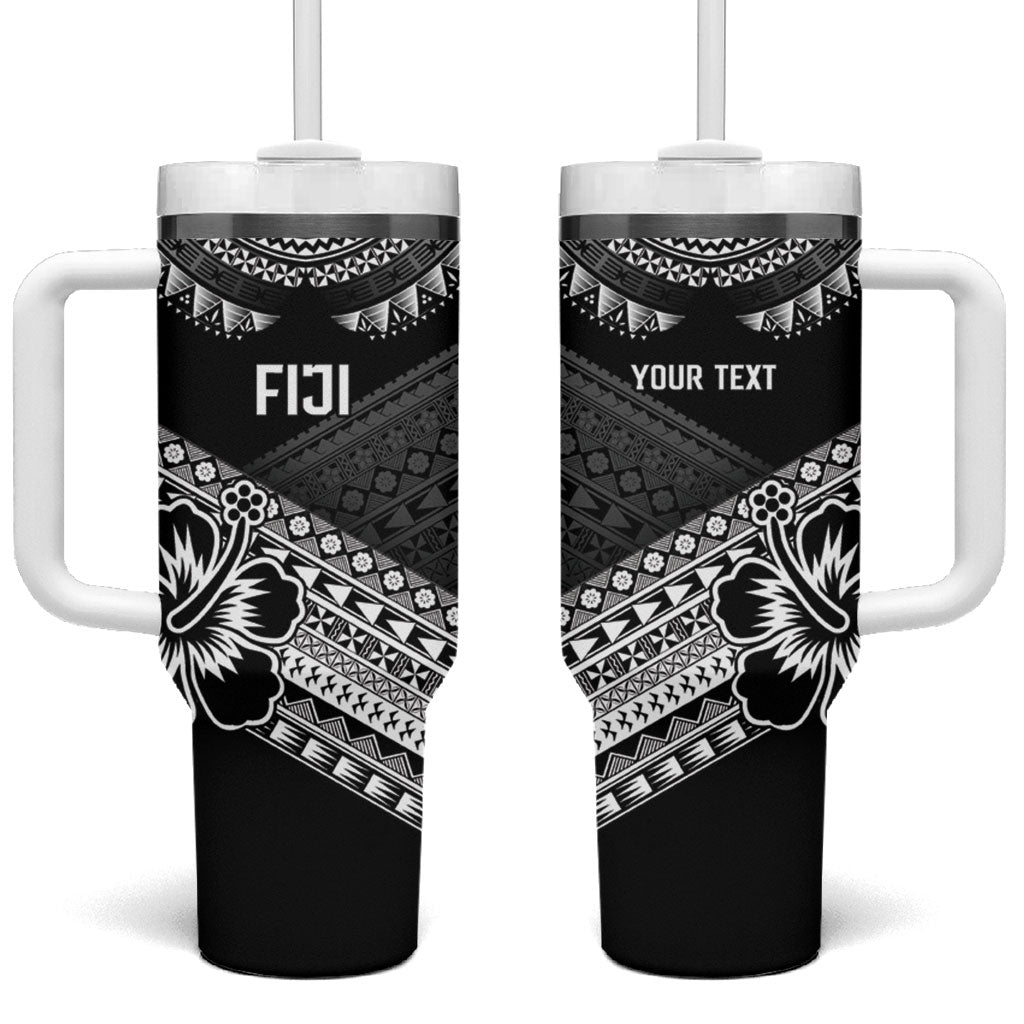 Custom Rugby Fiji Tumbler With Handle Black Traditional Masi Inspired LT9 One Size: 40 oz Black - Polynesian Pride