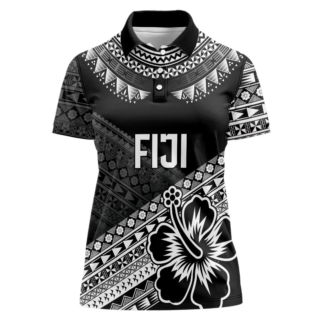 Custom Rugby Fiji Women Polo Shirt Black Traditional Masi Inspired LT9 Female Black - Polynesian Pride