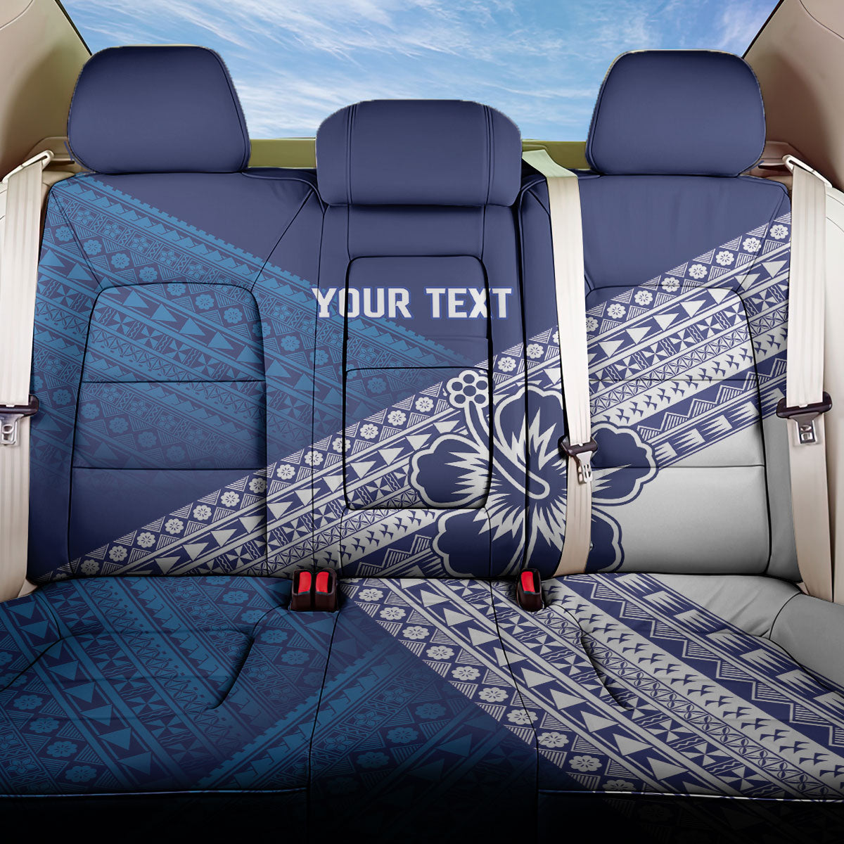Custom Rugby Fiji Back Car Seat Cover Blue Traditional Masi Inspired LT9 One Size Blue - Polynesian Pride