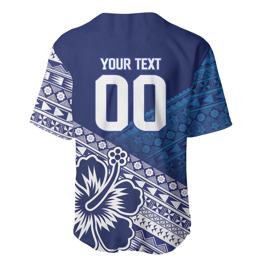 Custom Rugby Fiji Baseball Jersey Blue Traditional Masi Inspired