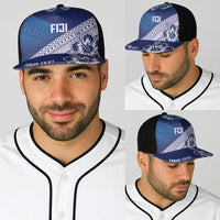 Personalised Rugby Fiji Baseball Net Cap Blue Traditional Masi Inspired