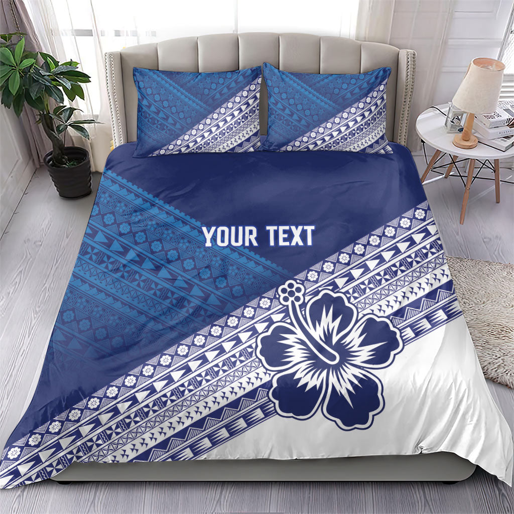 Custom Rugby Fiji Bedding Set Blue Traditional Masi Inspired