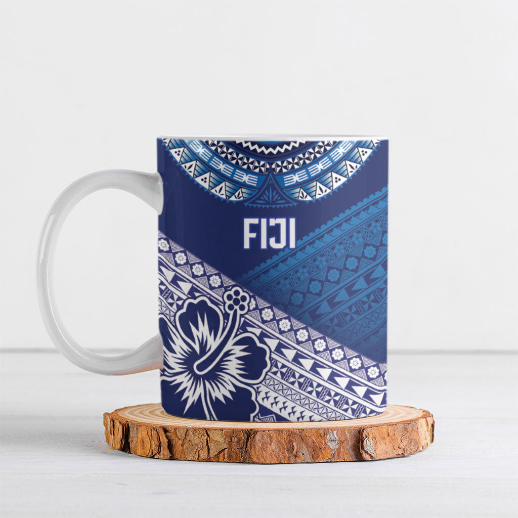 Custom Rugby Fiji Ceramic Mug Blue Traditional Masi Inspired LT9 Blue - Polynesian Pride