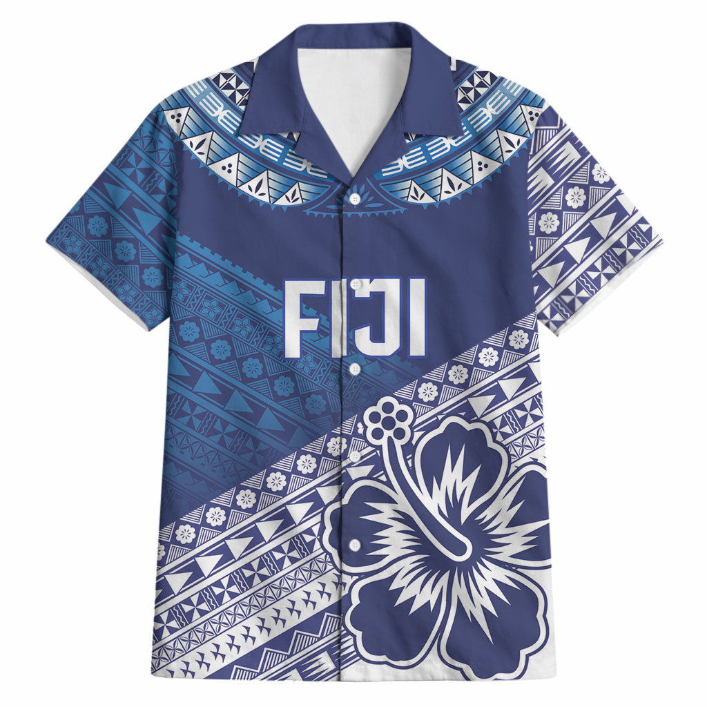 Custom Rugby Fiji Hawaiian Shirt Blue Traditional Masi Inspired LT9 Blue - Polynesian Pride