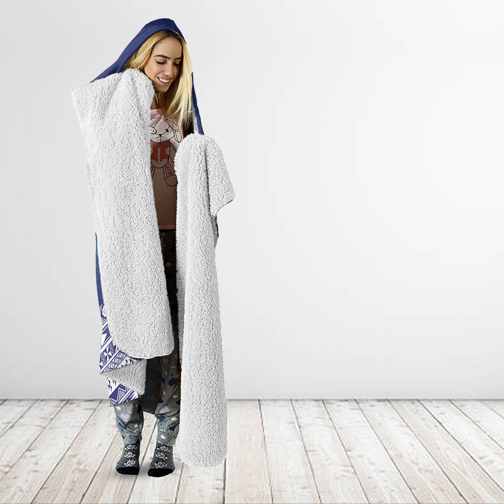 Custom Rugby Fiji Hooded Blanket Blue Traditional Masi Inspired
