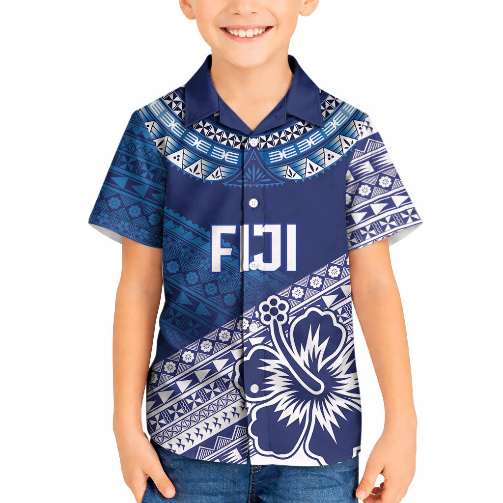 Custom Rugby Fiji Kid Hawaiian Shirt Blue Traditional Masi Inspired LT9 Kid Blue - Polynesian Pride