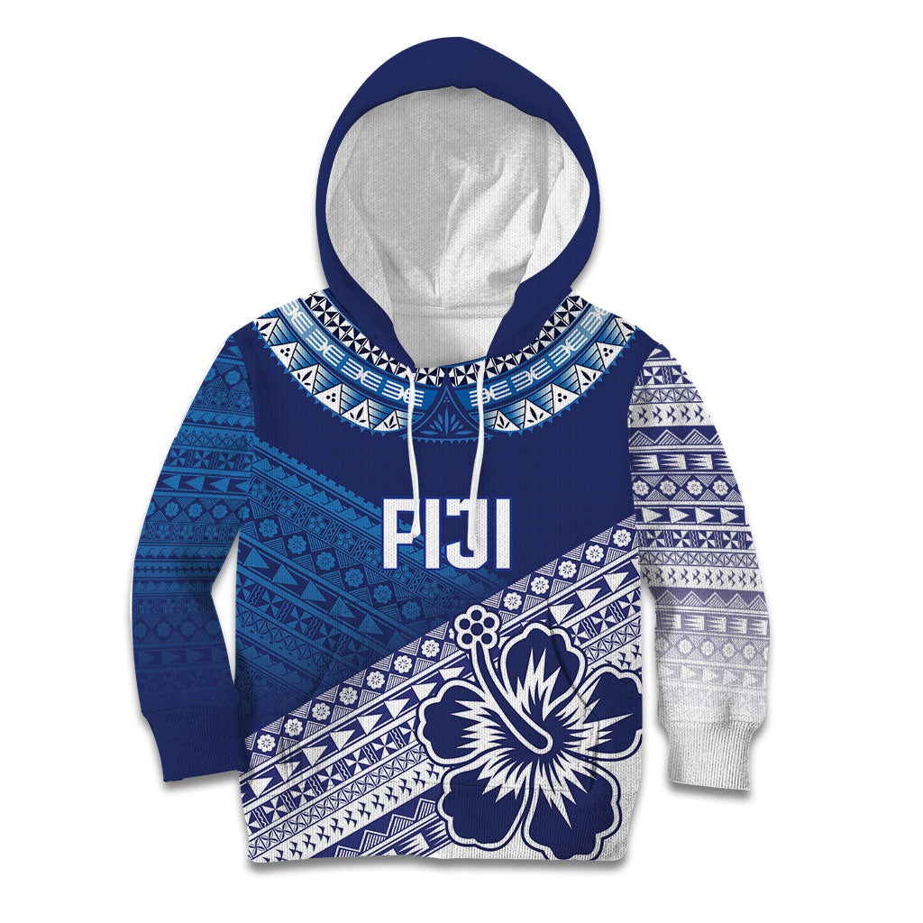 Custom Rugby Fiji Kid Hoodie Blue Traditional Masi Inspired LT9 Hoodie Blue - Polynesian Pride