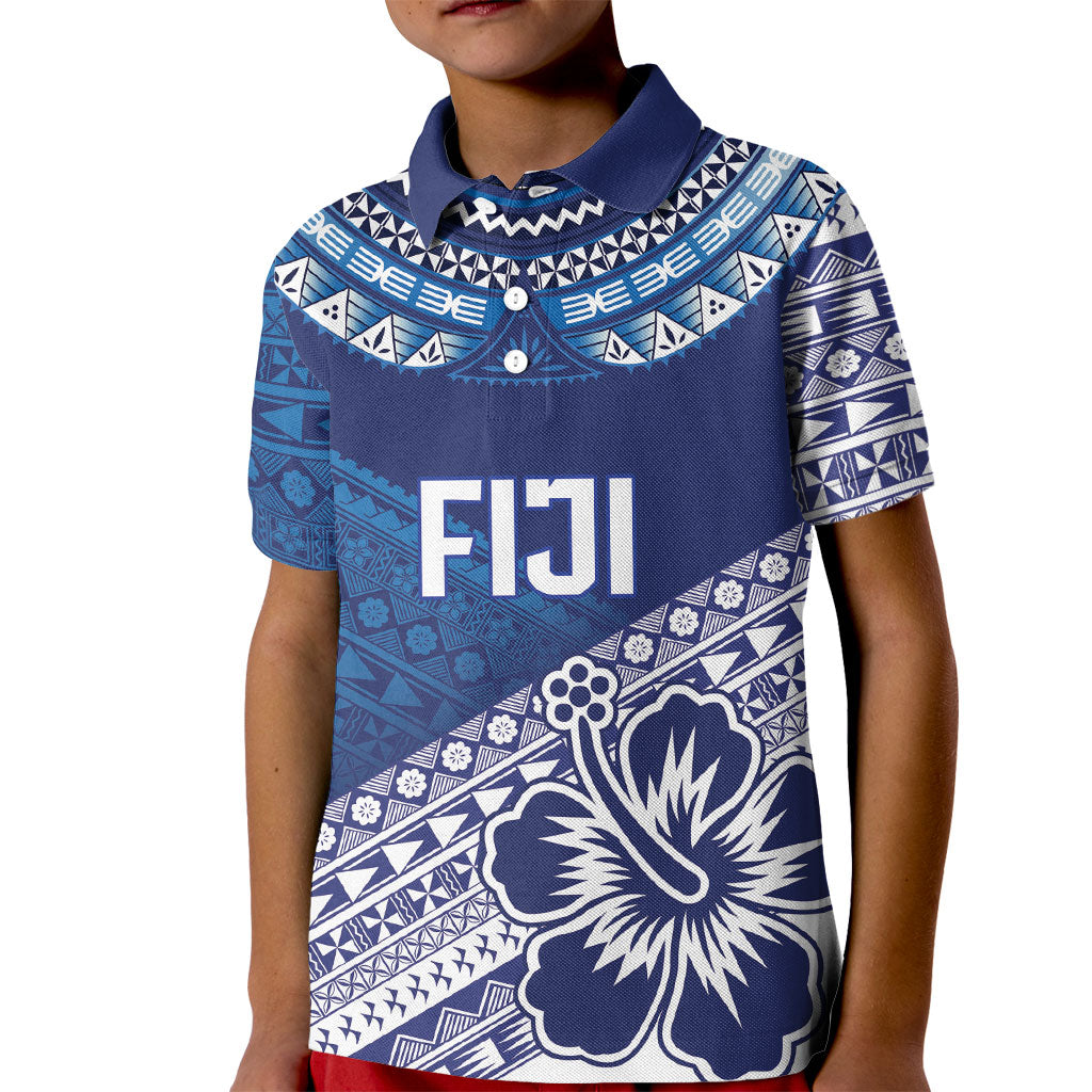 Custom Rugby Fiji Kid Polo Shirt Blue Traditional Masi Inspired LT9 Kid Blue - Polynesian Pride