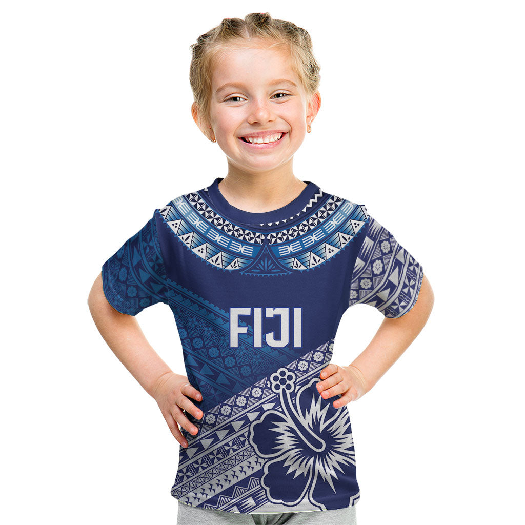 Custom Rugby Fiji Kid T Shirt Blue Traditional Masi Inspired LT9 Blue - Polynesian Pride