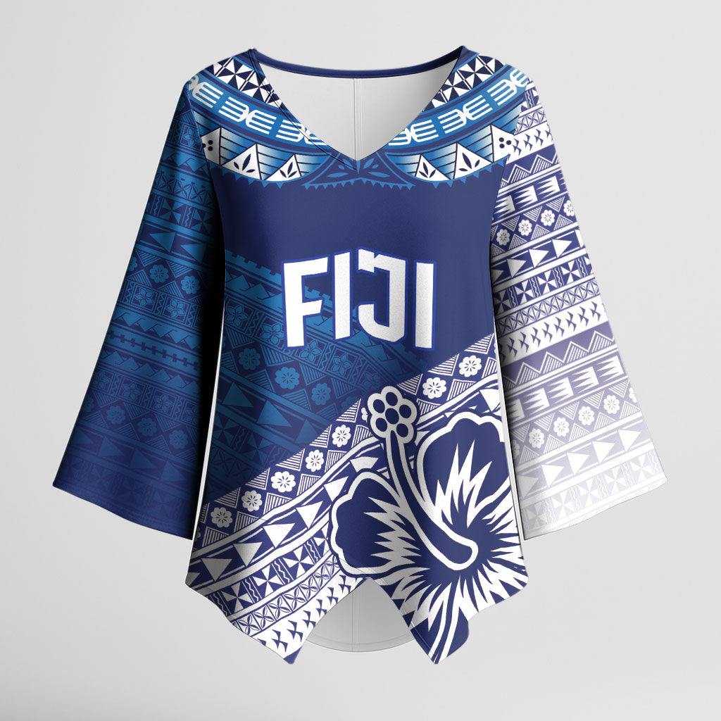 Custom Rugby Fiji Kimono Sleeve Blouse Blue Traditional Masi Inspired LT9 Female Blue - Polynesian Pride