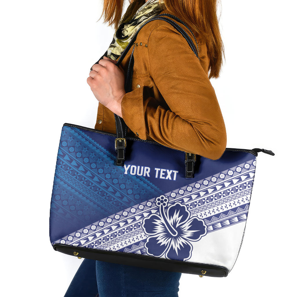 Custom Rugby Fiji Leather Tote Bag Blue Traditional Masi Inspired LT9 Blue - Polynesian Pride