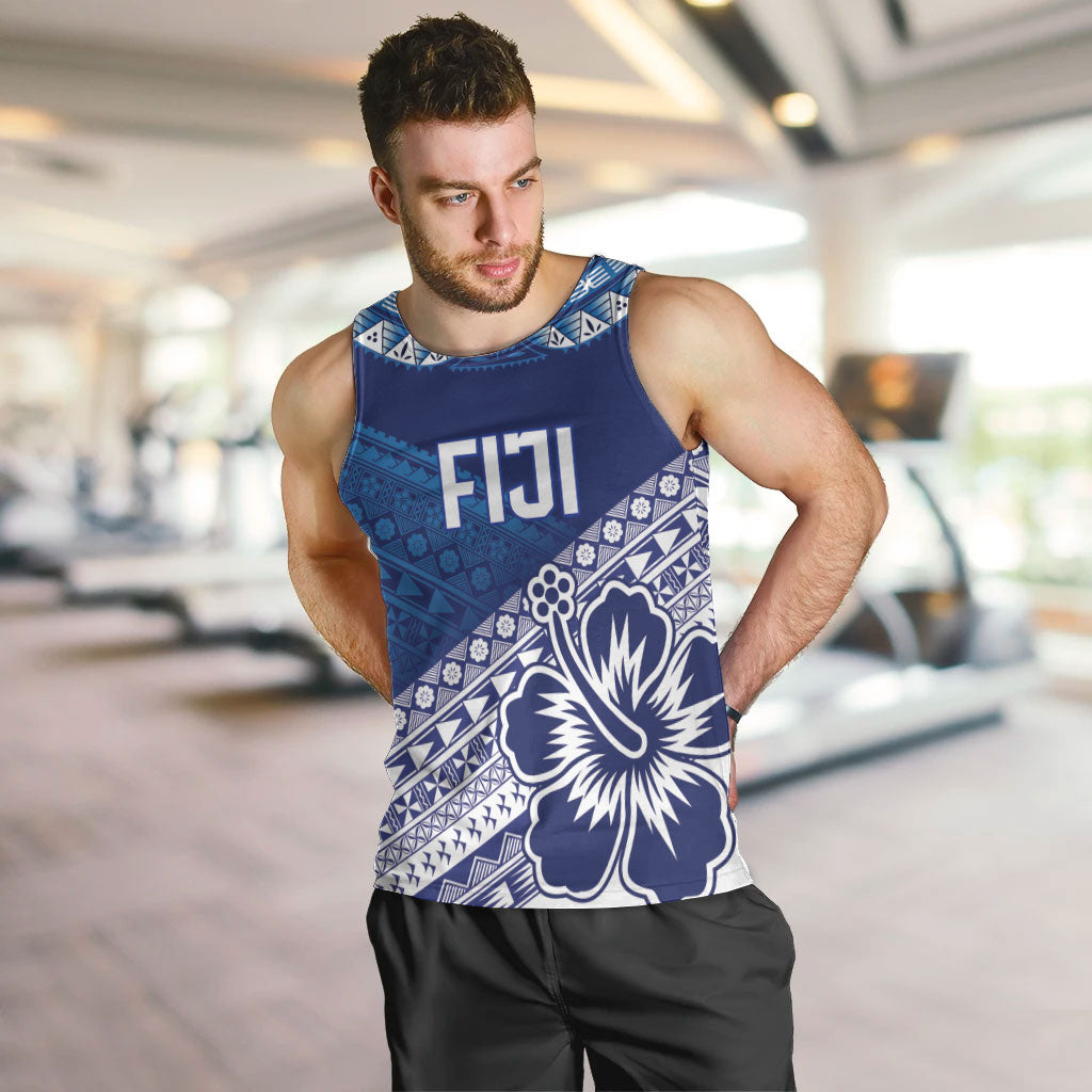 Custom Rugby Fiji Men Tank Top Blue Traditional Masi Inspired LT9 Blue - Polynesian Pride
