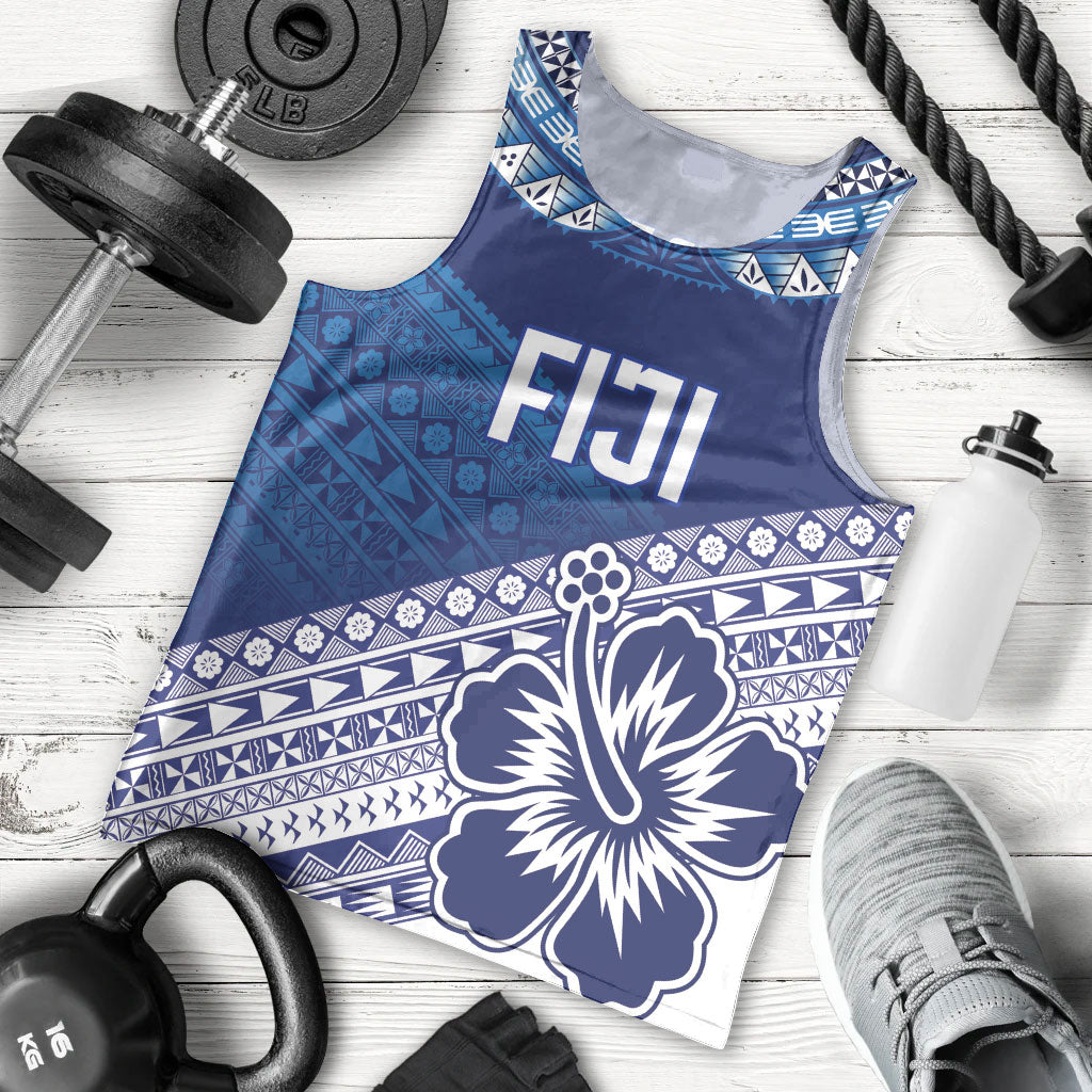 Custom Rugby Fiji Men Tank Top Blue Traditional Masi Inspired