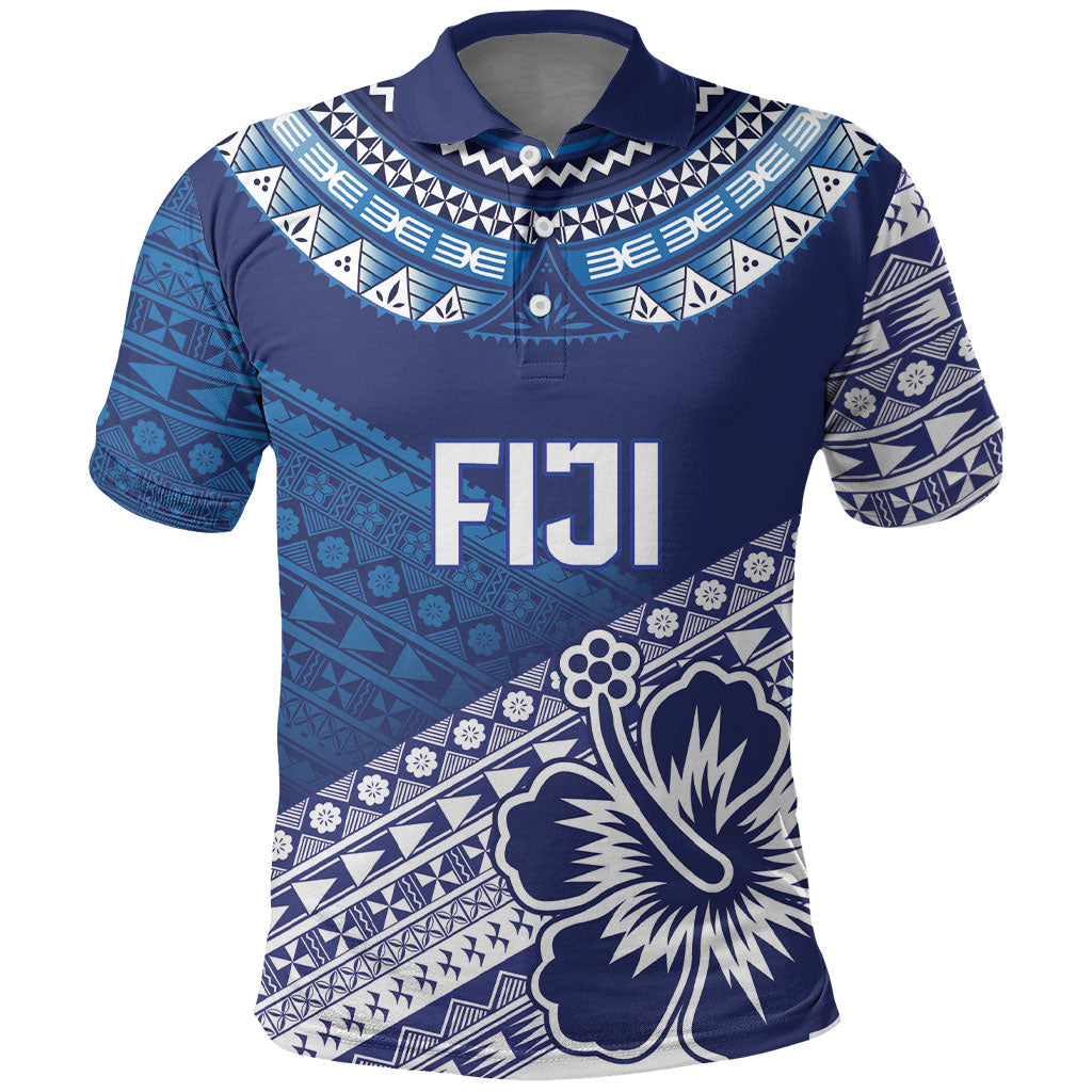 Custom Rugby Fiji Polo Shirt Blue Traditional Masi Inspired LT9 Blue - Polynesian Pride