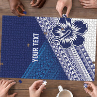 Custom Rugby Fiji Puzzle Blue Traditional Masi Inspired