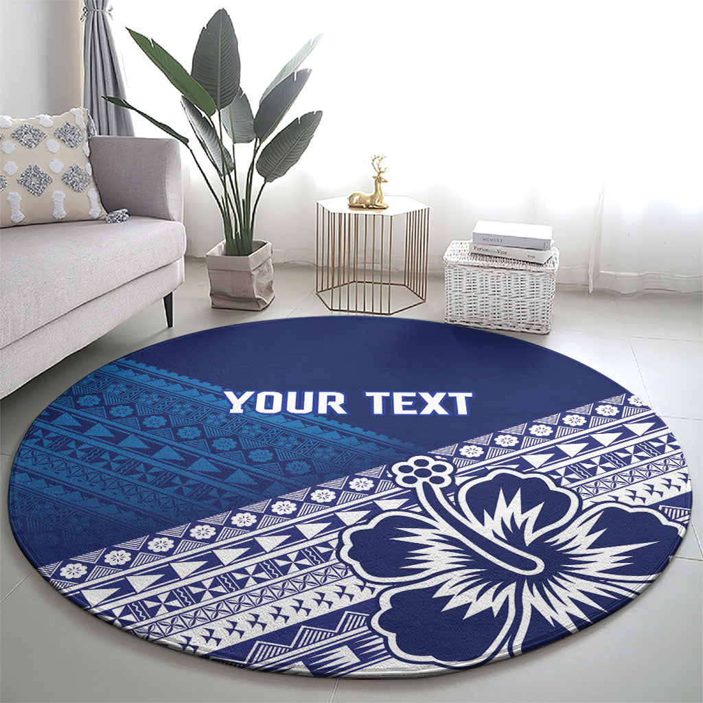 Custom Rugby Fiji Round Carpet Blue Traditional Masi Inspired