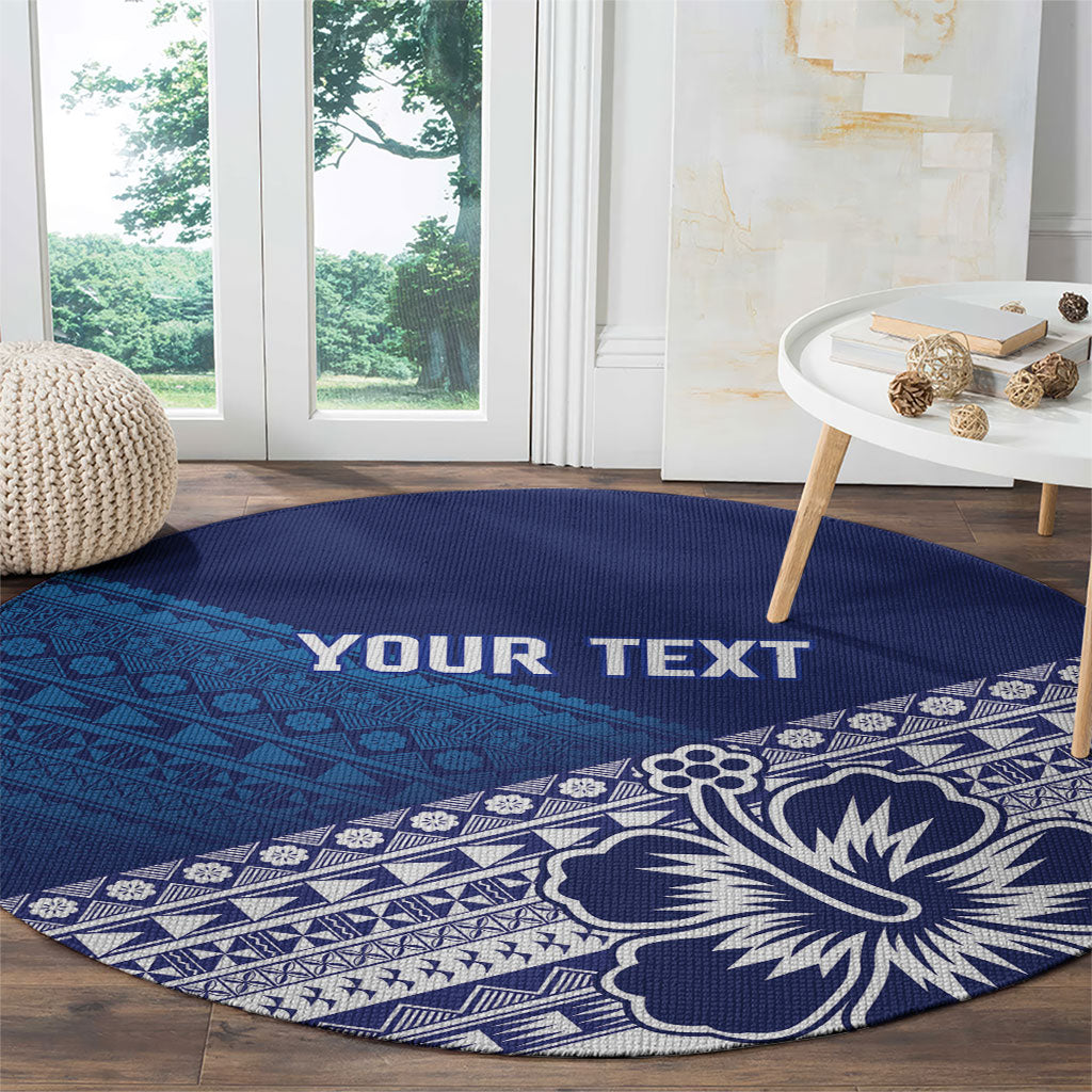 Custom Rugby Fiji Round Carpet Blue Traditional Masi Inspired