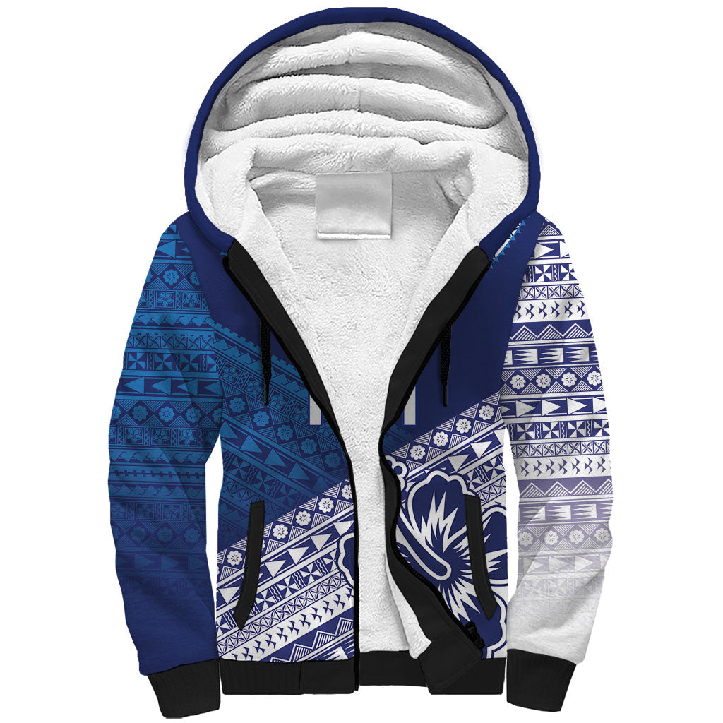 Custom Rugby Fiji Sherpa Hoodie Blue Traditional Masi Inspired LT9 Unisex Blue - Polynesian Pride