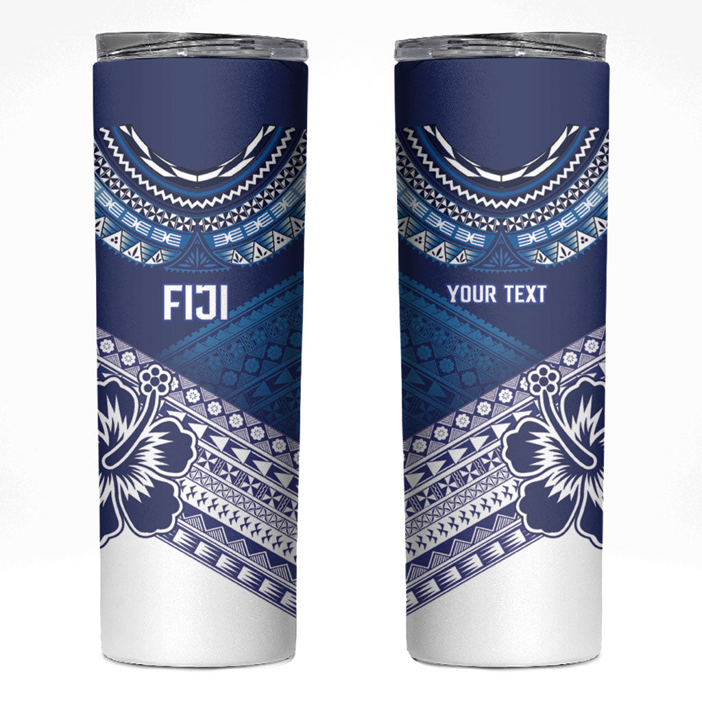 Custom Rugby Fiji Skinny Tumbler Blue Traditional Masi Inspired LT9 Blue - Polynesian Pride