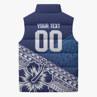 Custom Rugby Fiji Sleeveless Puffer Jacket Blue Traditional Masi Inspired