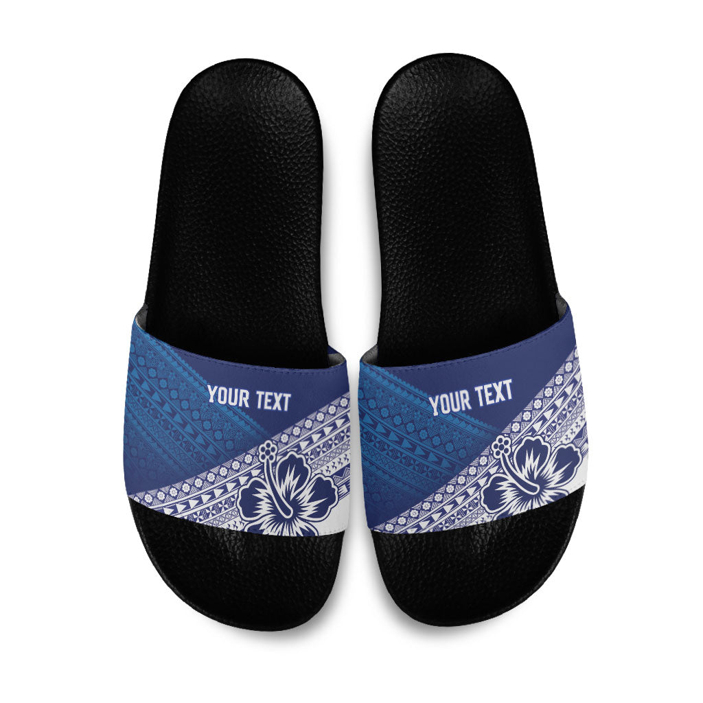 Custom Rugby Fiji Slide Sandals Blue Traditional Masi Inspired