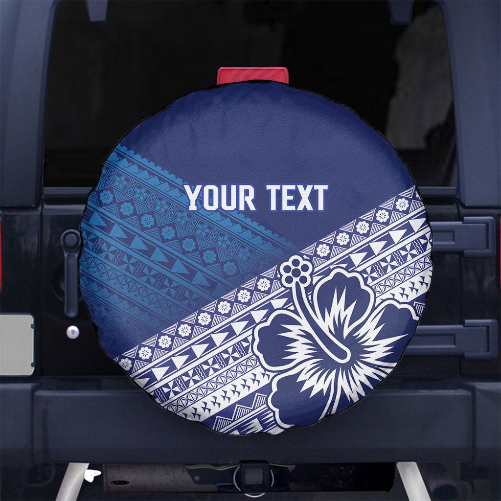 Custom Rugby Fiji Spare Tire Cover Blue Traditional Masi Inspired LT9 No hole Blue - Polynesian Pride