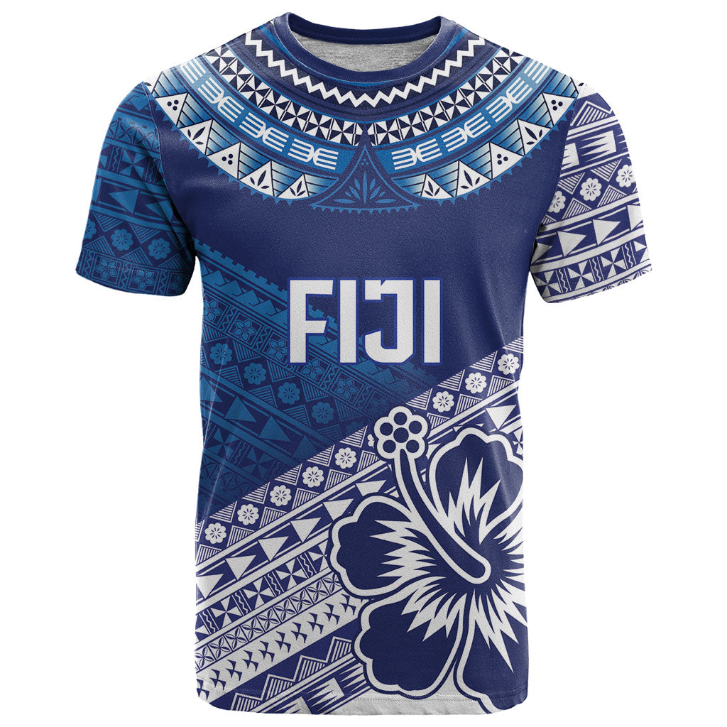 Custom Rugby Fiji T Shirt Blue Traditional Masi Inspired LT9 Blue - Polynesian Pride