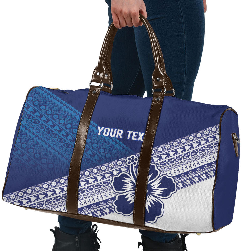 Custom Rugby Fiji Travel Bag Blue Traditional Masi Inspired