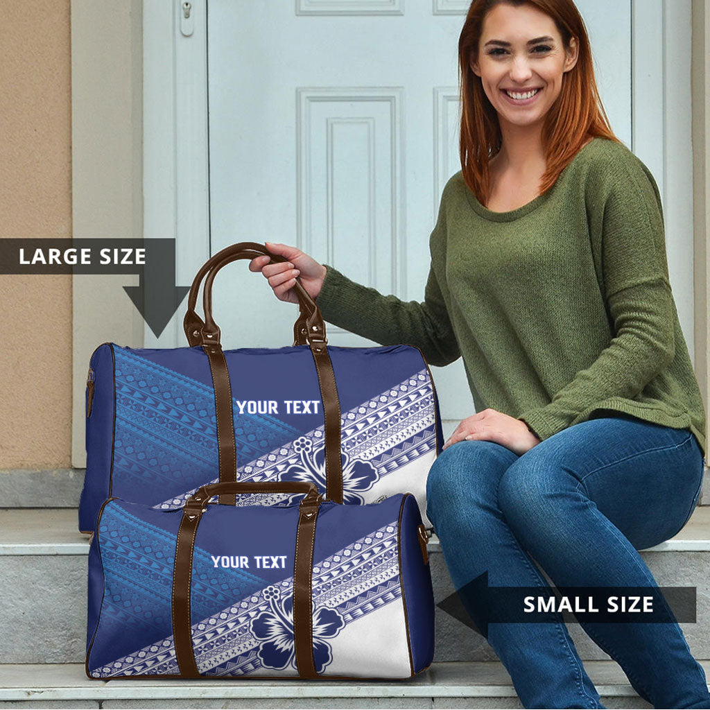 Custom Rugby Fiji Travel Bag Blue Traditional Masi Inspired