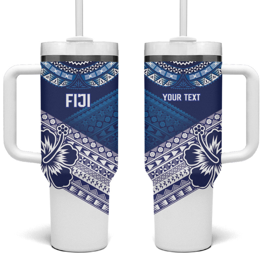 Custom Rugby Fiji Tumbler With Handle Blue Traditional Masi Inspired LT9 One Size: 40 oz Blue - Polynesian Pride