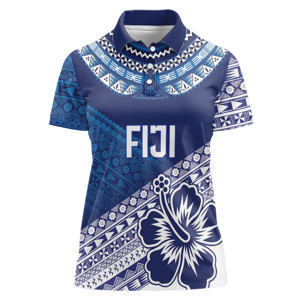 Custom Rugby Fiji Women Polo Shirt Blue Traditional Masi Inspired LT9 Female Blue - Polynesian Pride