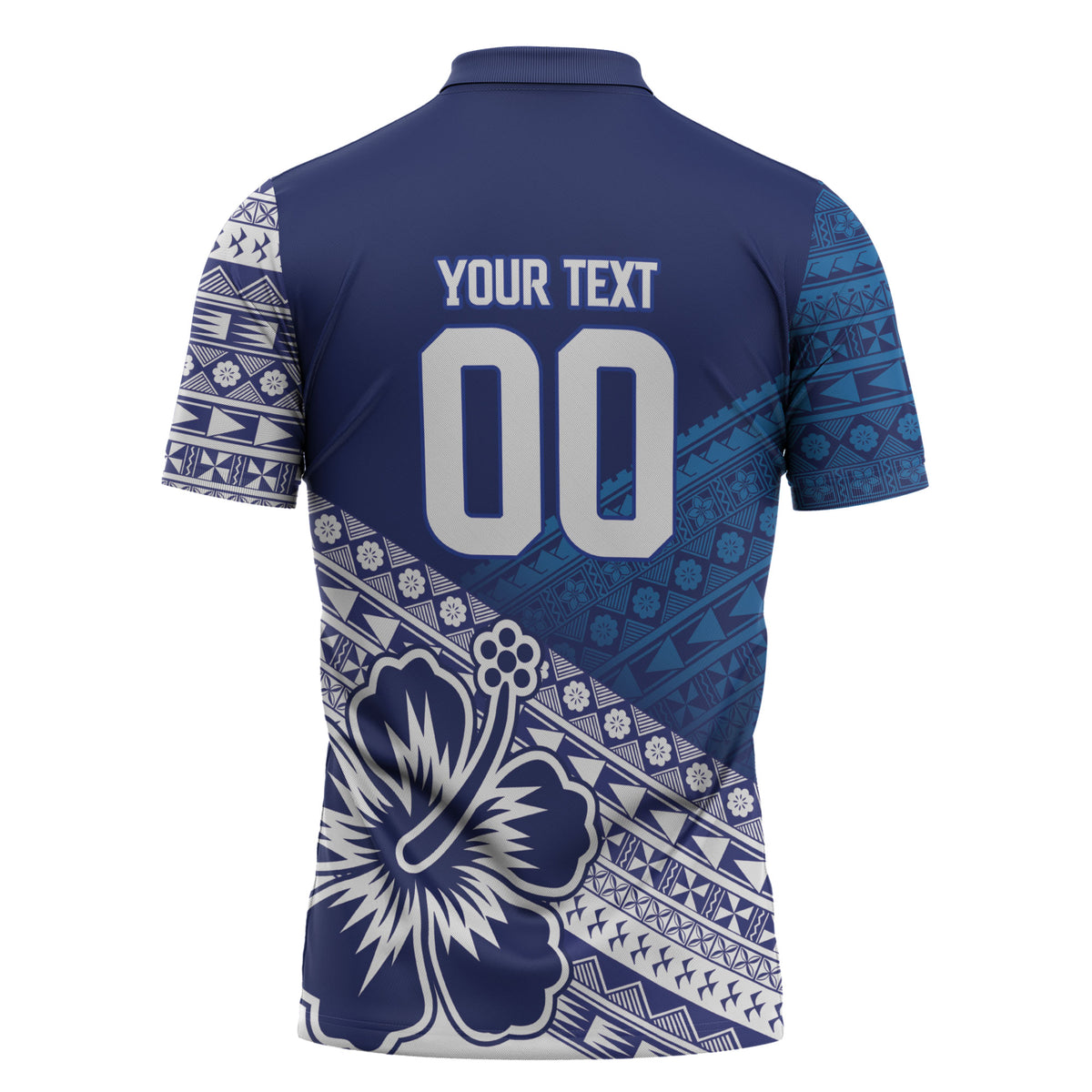 Custom Rugby Fiji Zipper Polo Shirt Blue Traditional Masi Inspired