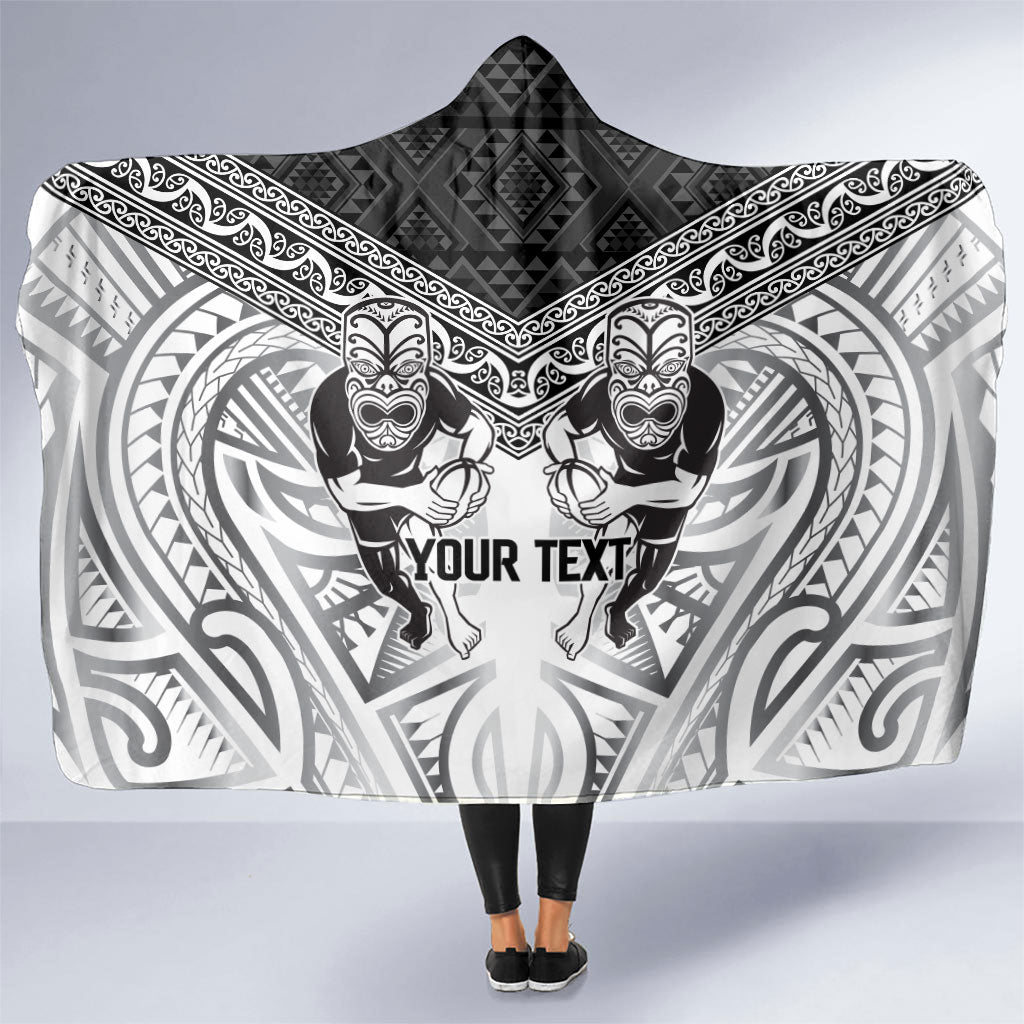 Custom Rugby New Zealand Black Fern Hooded Blanket Niho Taniwha Inspired LT9 One Size White - Polynesian Pride