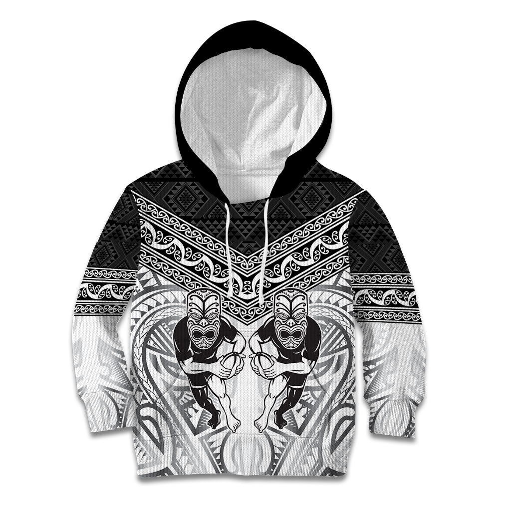 Custom Rugby New Zealand Black Fern Kid Hoodie Niho Taniwha Inspired LT9 Hoodie White - Polynesian Pride