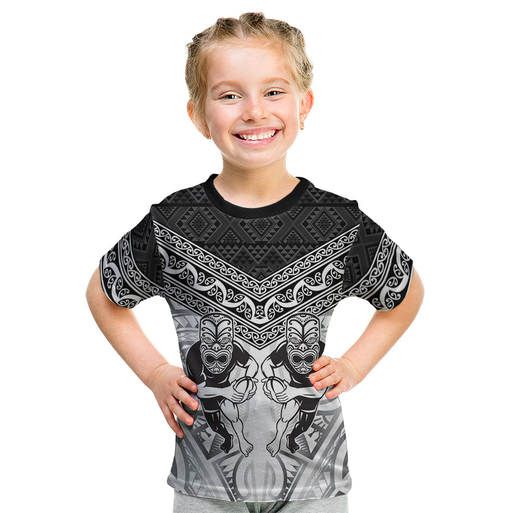 Custom Rugby New Zealand Black Fern Kid T Shirt Niho Taniwha Inspired LT9 White - Polynesian Pride
