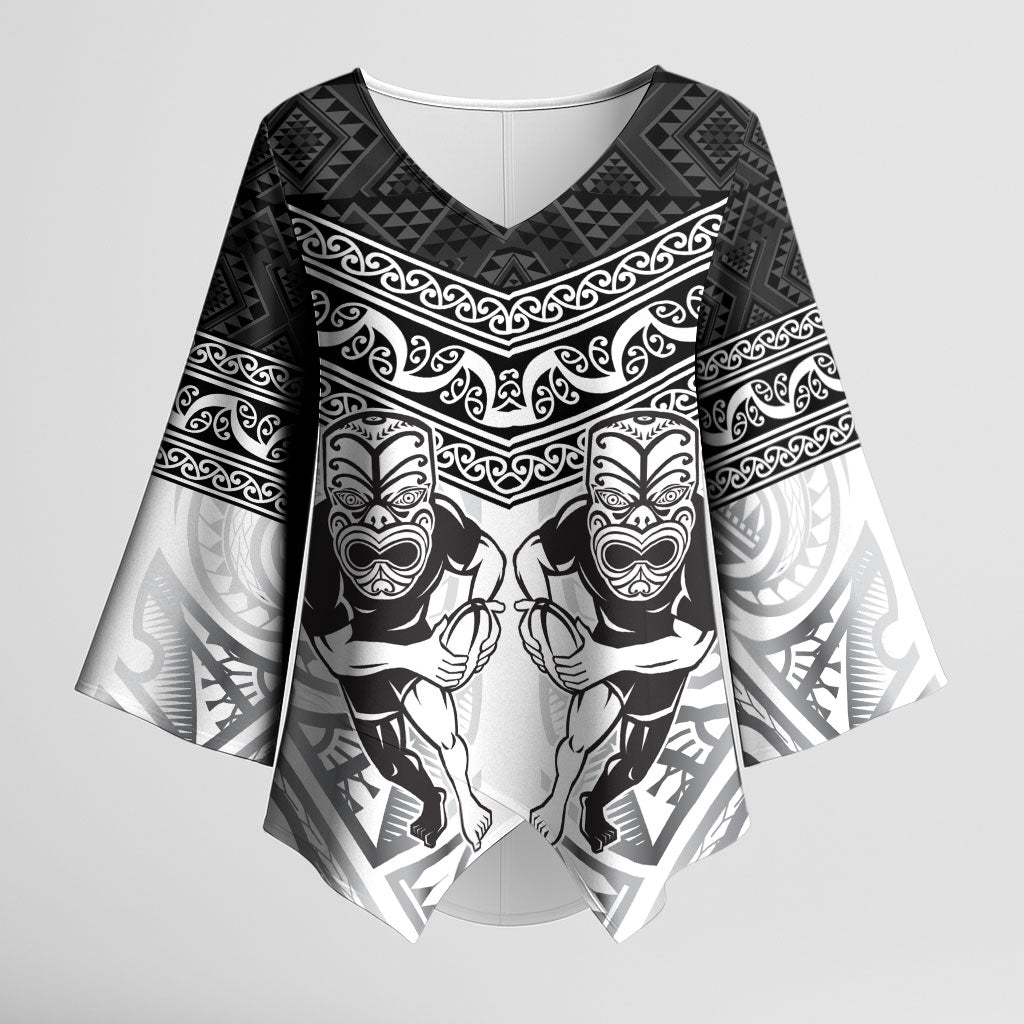 Custom Rugby New Zealand Black Fern Kimono Sleeve Blouse Niho Taniwha Inspired LT9 Female White - Polynesian Pride
