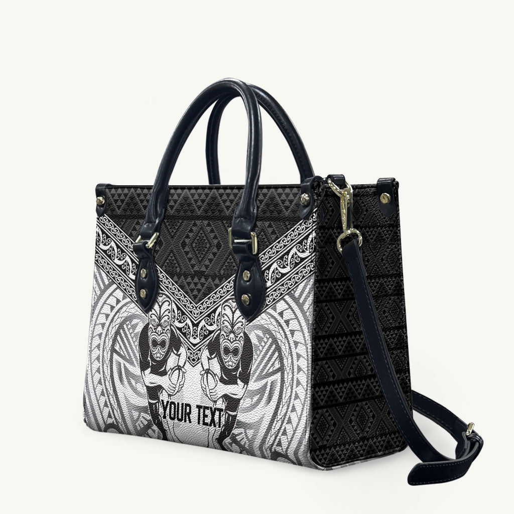 Custom Rugby New Zealand Black Fern Leather Bag Niho Taniwha Inspired LT9 White - Polynesian Pride