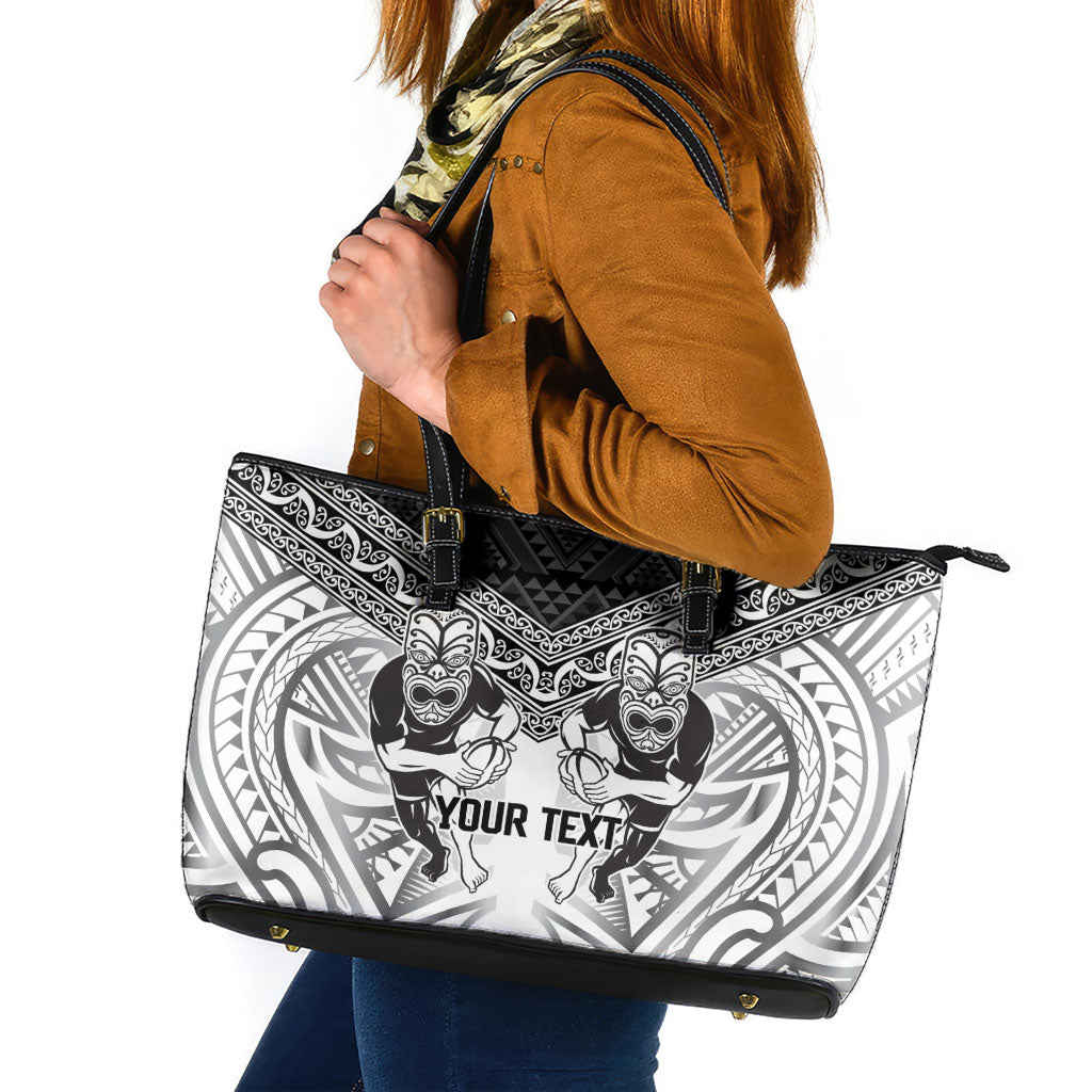 Custom Rugby New Zealand Black Fern Leather Tote Bag Niho Taniwha Inspired LT9 White - Polynesian Pride
