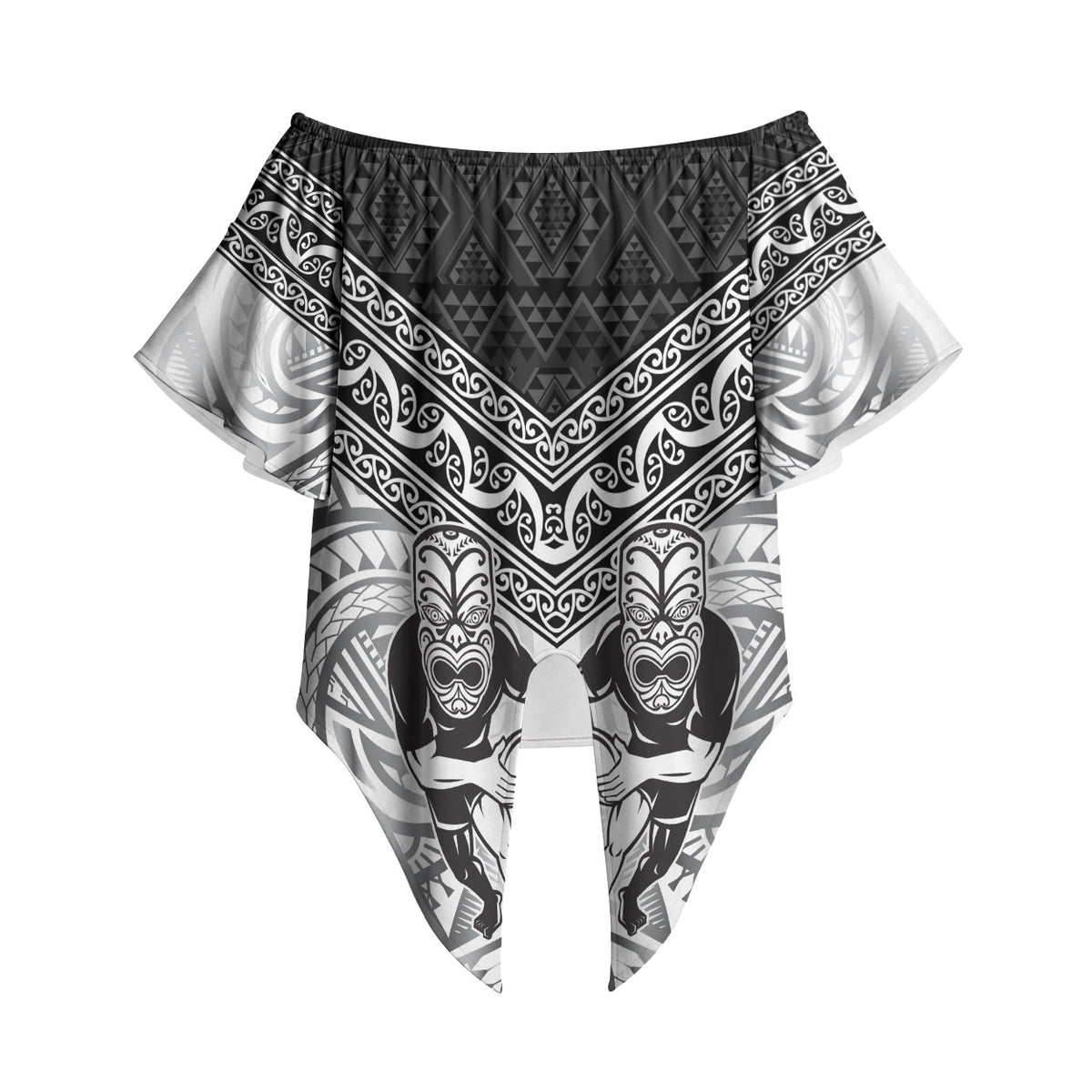 Custom Rugby New Zealand Black Fern Off Shoulder Wrap Waist Top Niho Taniwha Inspired LT9 White - Polynesian Pride