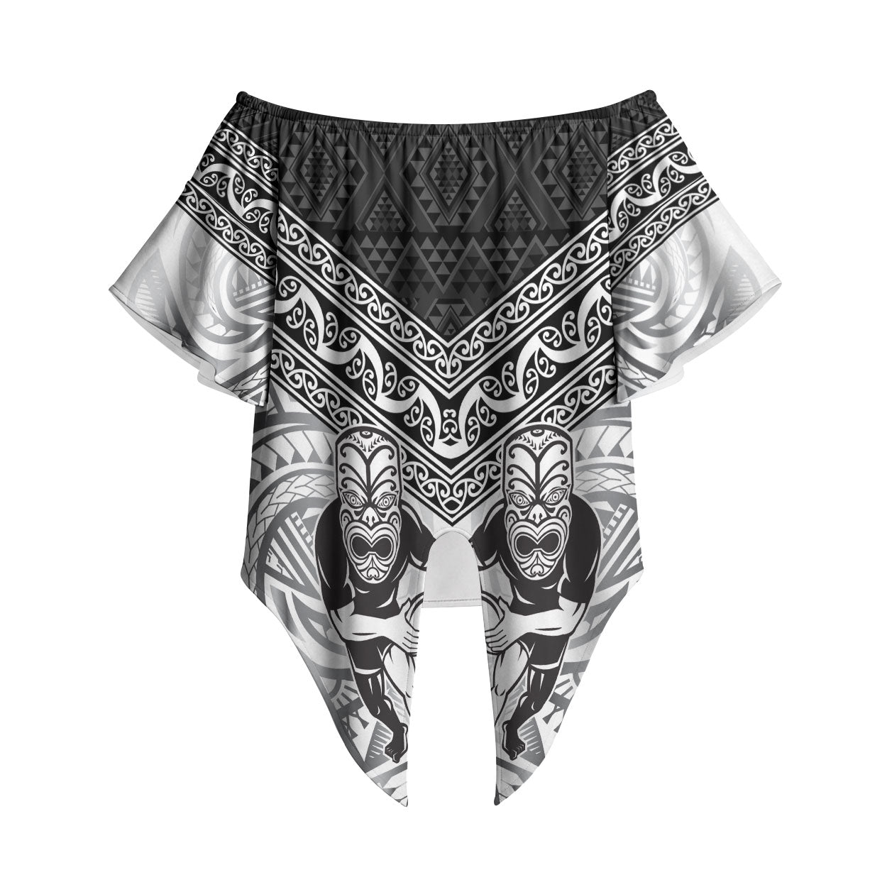 Custom Rugby New Zealand Black Fern Off Shoulder Wrap Waist Top Niho Taniwha Inspired LT9 White - Polynesian Pride