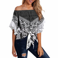 Custom Rugby New Zealand Black Fern Off Shoulder Wrap Waist Top Niho Taniwha Inspired LT9 - Polynesian Pride