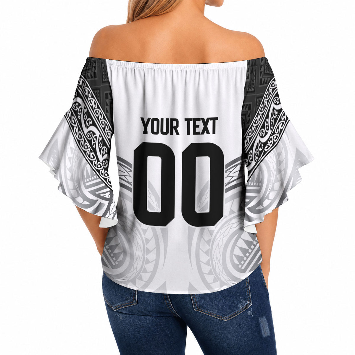 Custom Rugby New Zealand Black Fern Off Shoulder Wrap Waist Top Niho Taniwha Inspired LT9 - Polynesian Pride