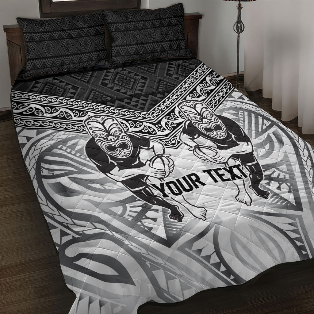 Custom Rugby New Zealand Black Fern Quilt Bed Set Niho Taniwha Inspired LT9 White - Polynesian Pride